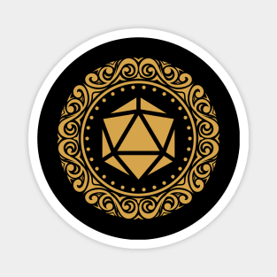 Monogram Polyhedral D20 Dice Emblem Gold Tabletop RPG Gaming Magnet
